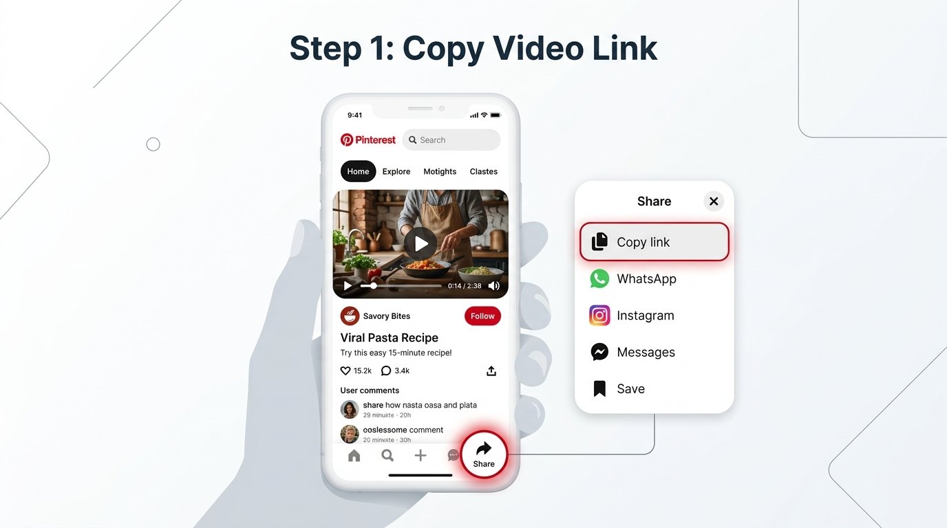 Langkah 1: Cara menyalin tautan video Pinterest dari menu bagikan
